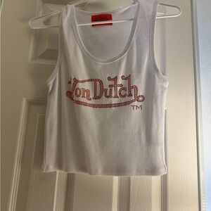 Von Dutch White Tank Top with Red Logo